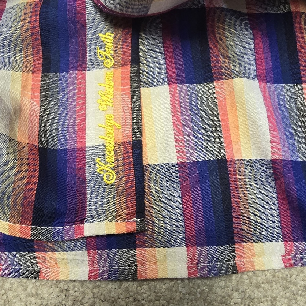 Robert Graham Bright Plaid Hypnotic Swirl Shirt Multicolor Contrast Flip Cuff XL - Picture 7 of 9